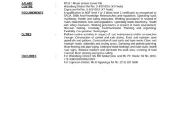 DEPARTMENT OF PUBLIC WORKS 10X ROAD WORKERS VACANCIES